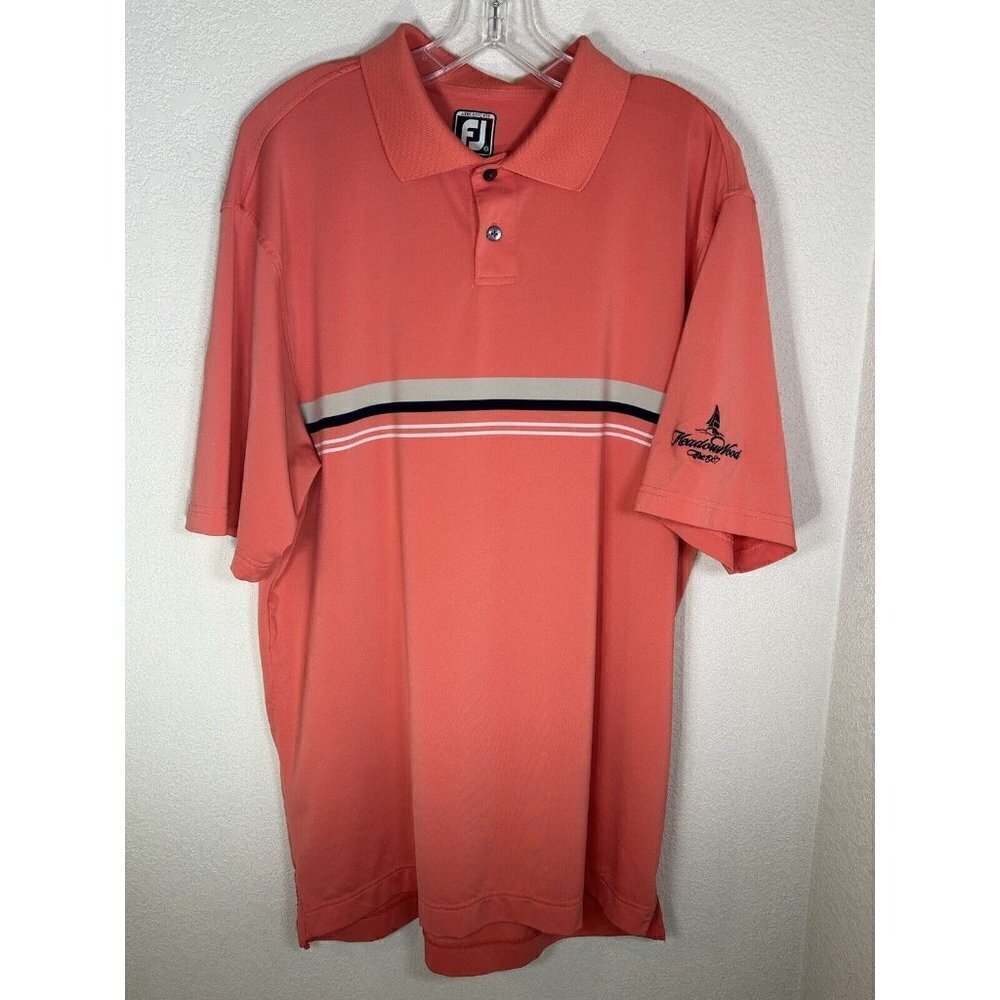 FootJoy Golf Shirt Mens Extra Large Polo Shirt Coral Stripe Meadow Wood Mens XL